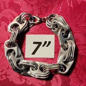 7" Silver Aluminum Pull Tab Can Tab Bracelet w/Lobster Clasp